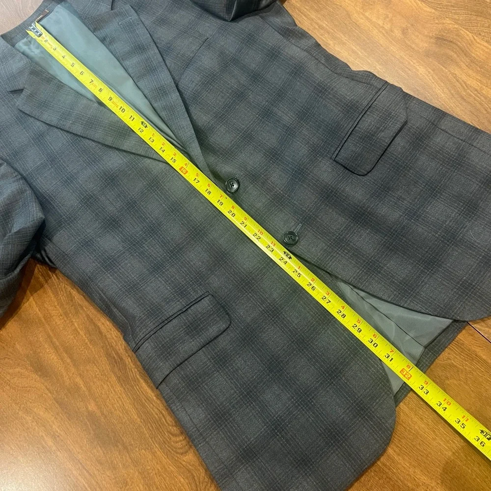 Peter Millar Mens 42T Grey Plaid Windowpane 100% Wool 2-Button Blazer Sport Coat